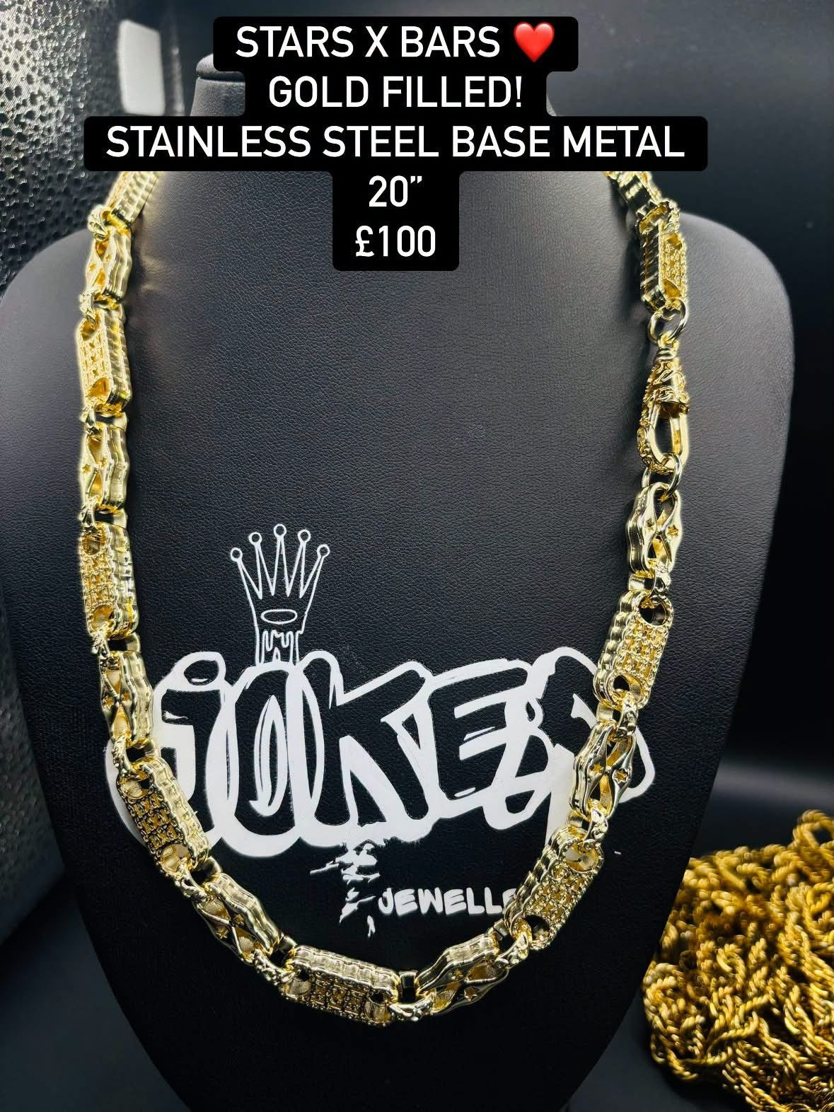 Gold filled stars and bars chain 20” (stainless steel base metal)