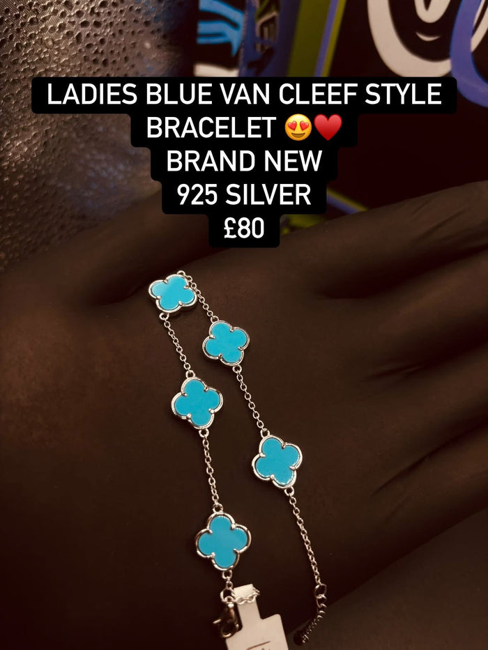 925 silver blue clover bracelet