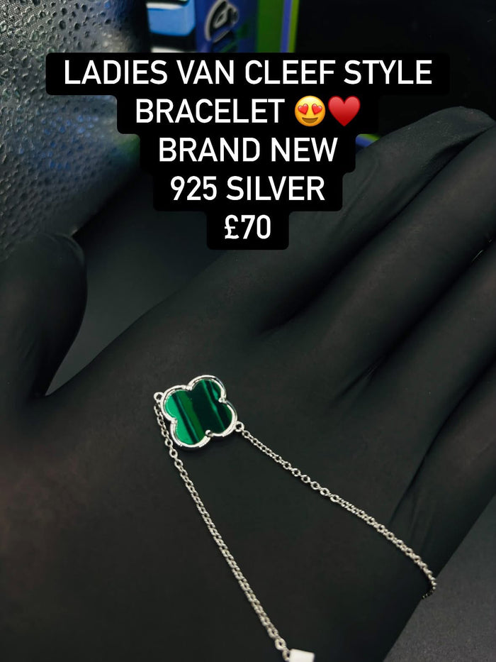 925 silver green clover bracelet
