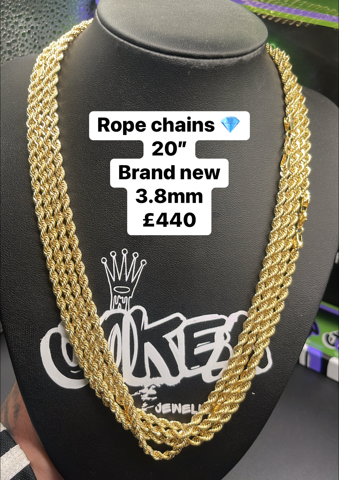 9 carat gold rope chains 20” 3.8mm