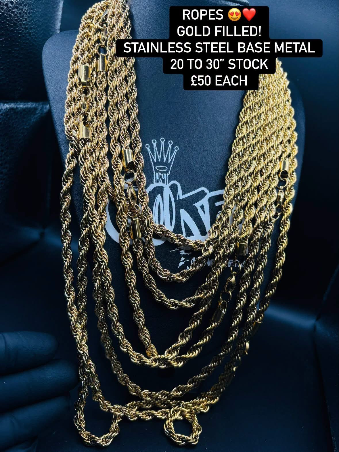 Gold filled rope chains 24”