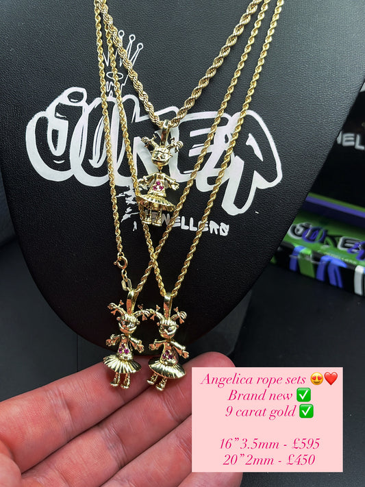 9 carat gold Angelica rope chain set 16” 3.5mm