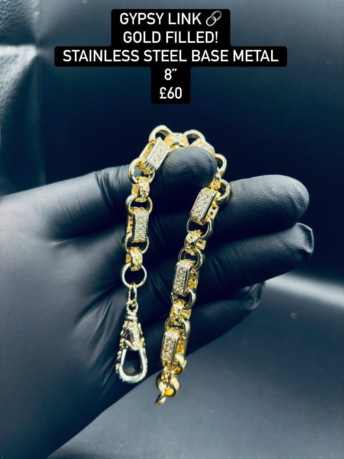 Gold filled gypsy link bracelet 8”