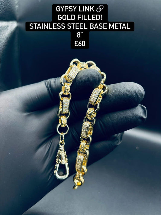 Gold filled gypsy link bracelet 8”