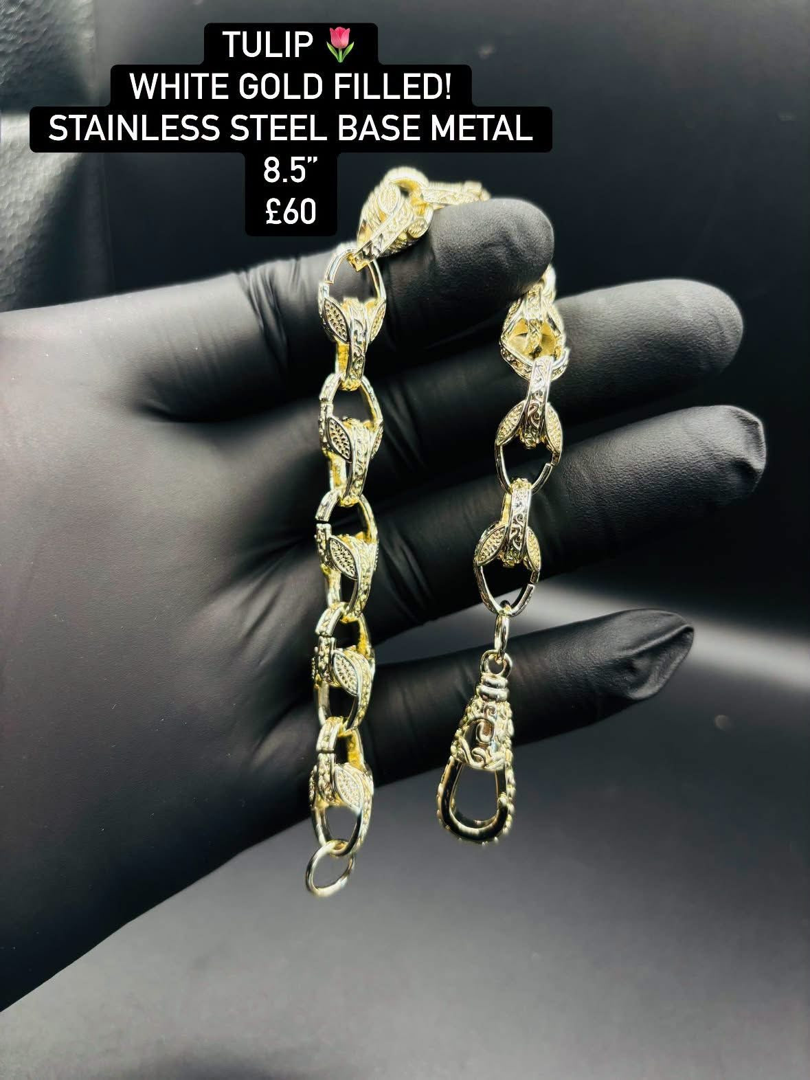 White gold filled tulip bracelet 8.5”