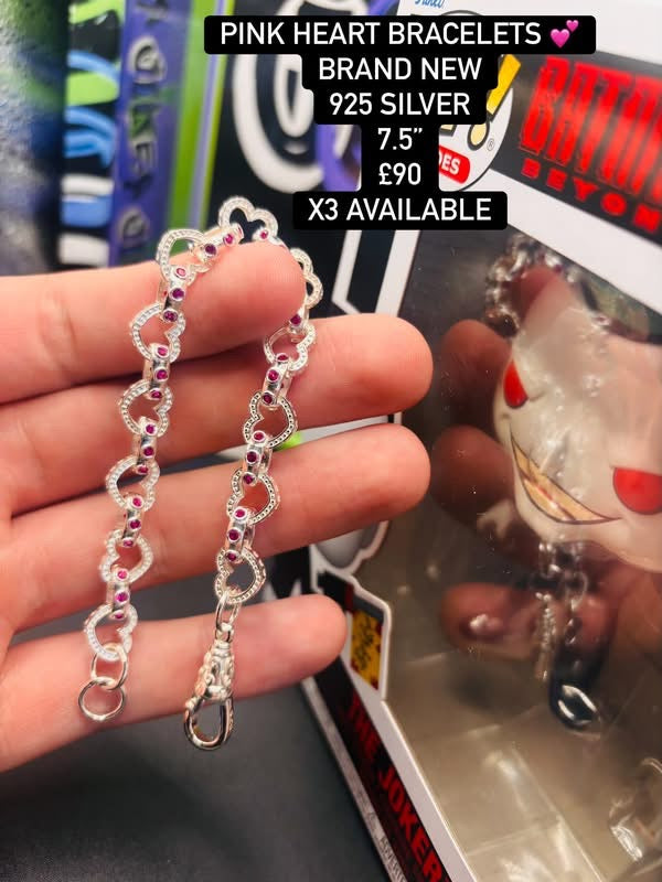 Silver pink hearts bracelets