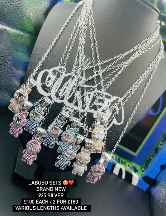 (BLUE) Silver labubu chain sets