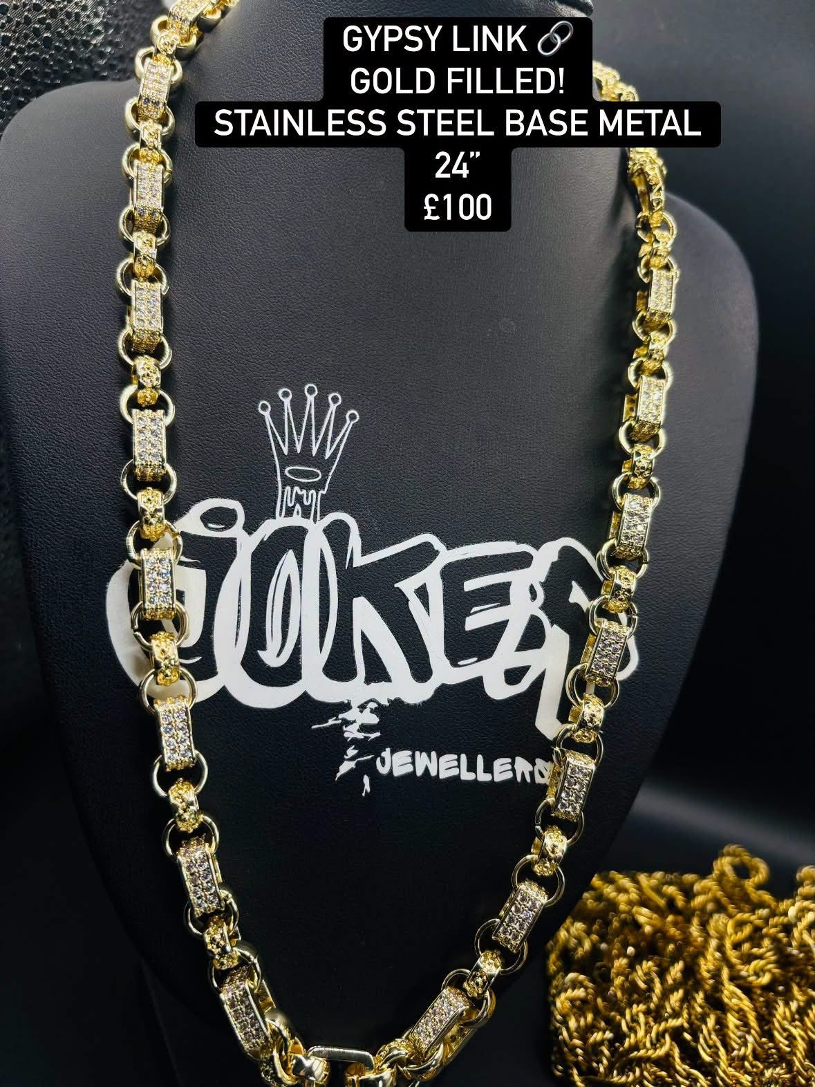 Gold filled gypsy link chain (stainless steel base metal) 24”