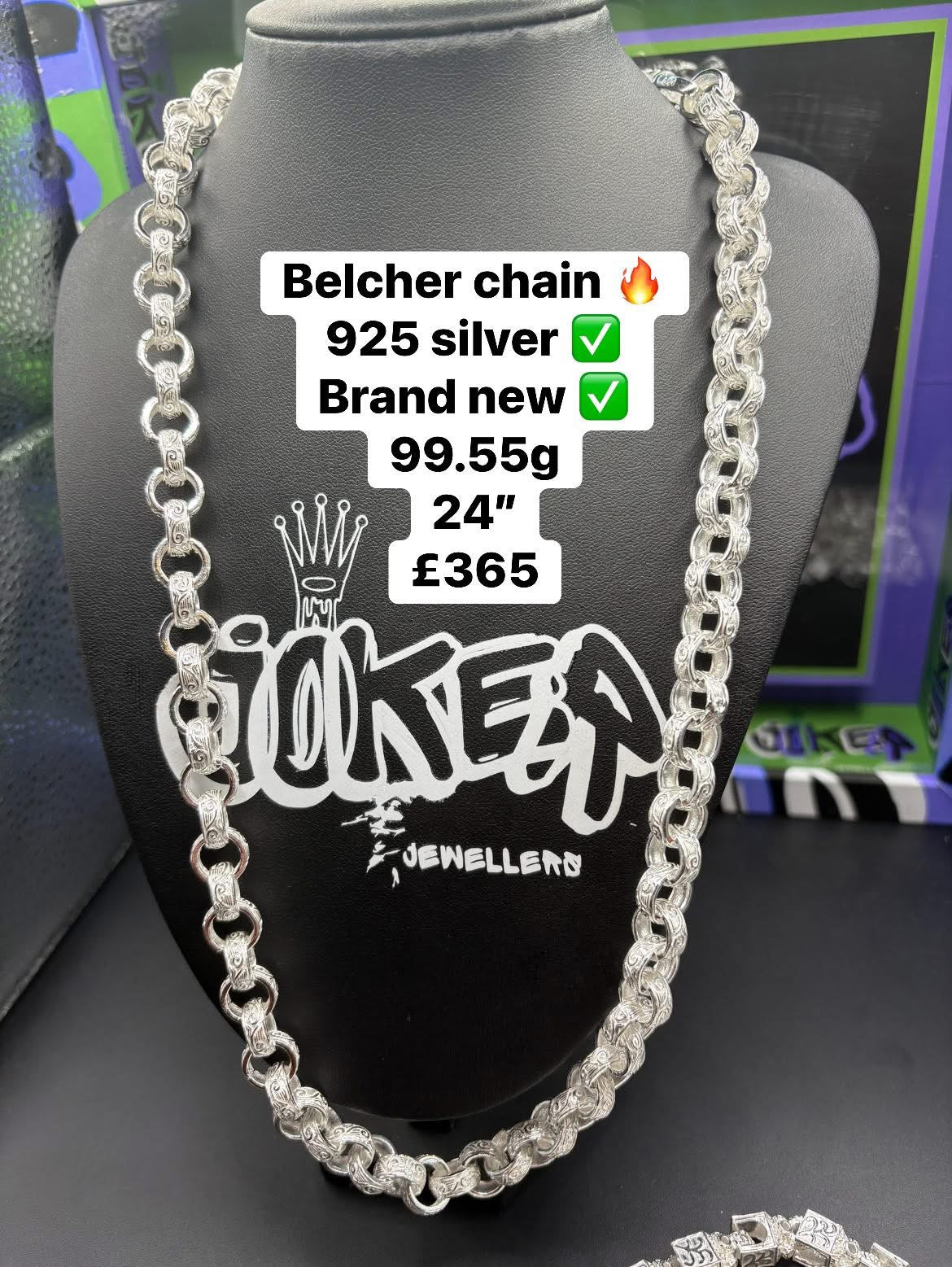 Silver belcher chain 24”