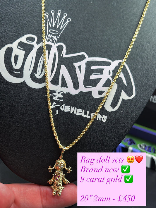 9 carat gold rag roll rope chain set 20” 2mm