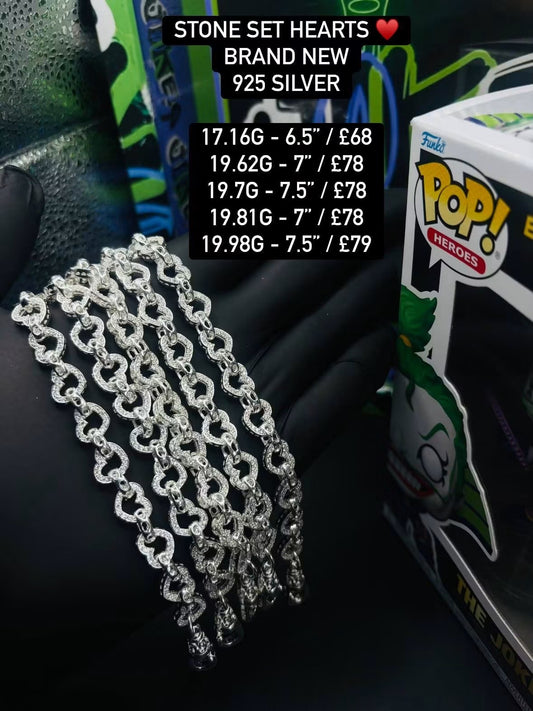 925 silver hearts 7.5”