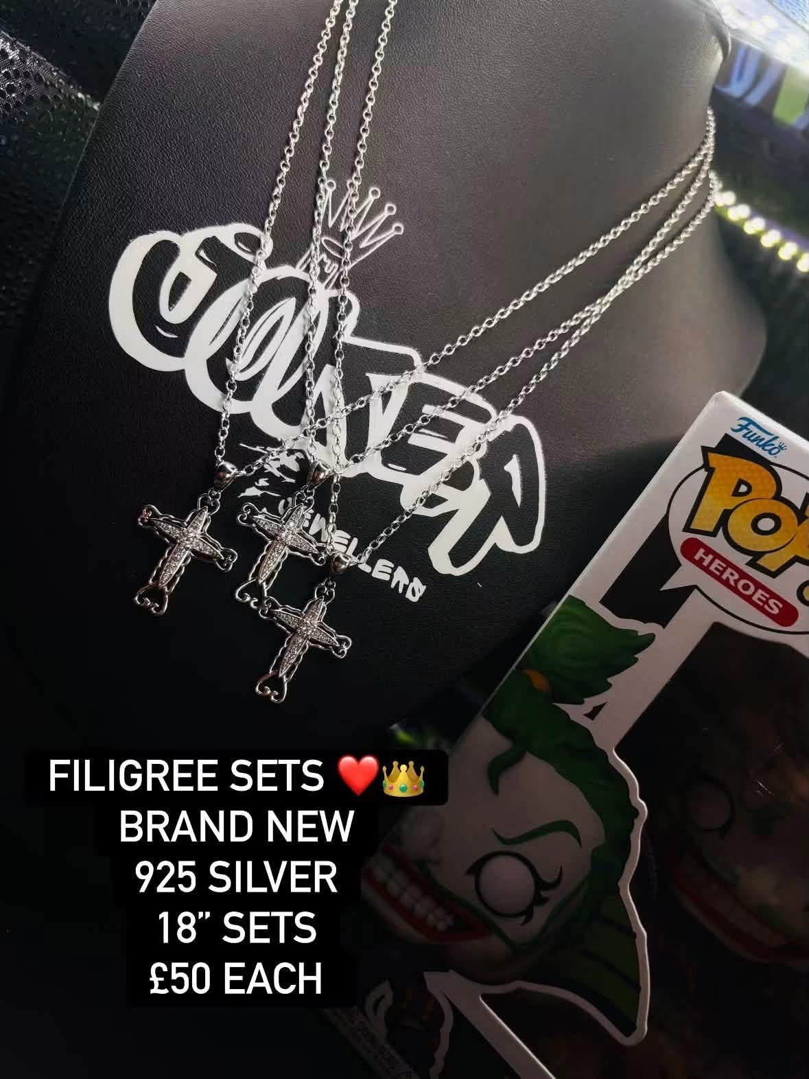 925 filigree cross sets 18”