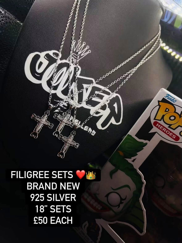 925 filigree cross sets 18”