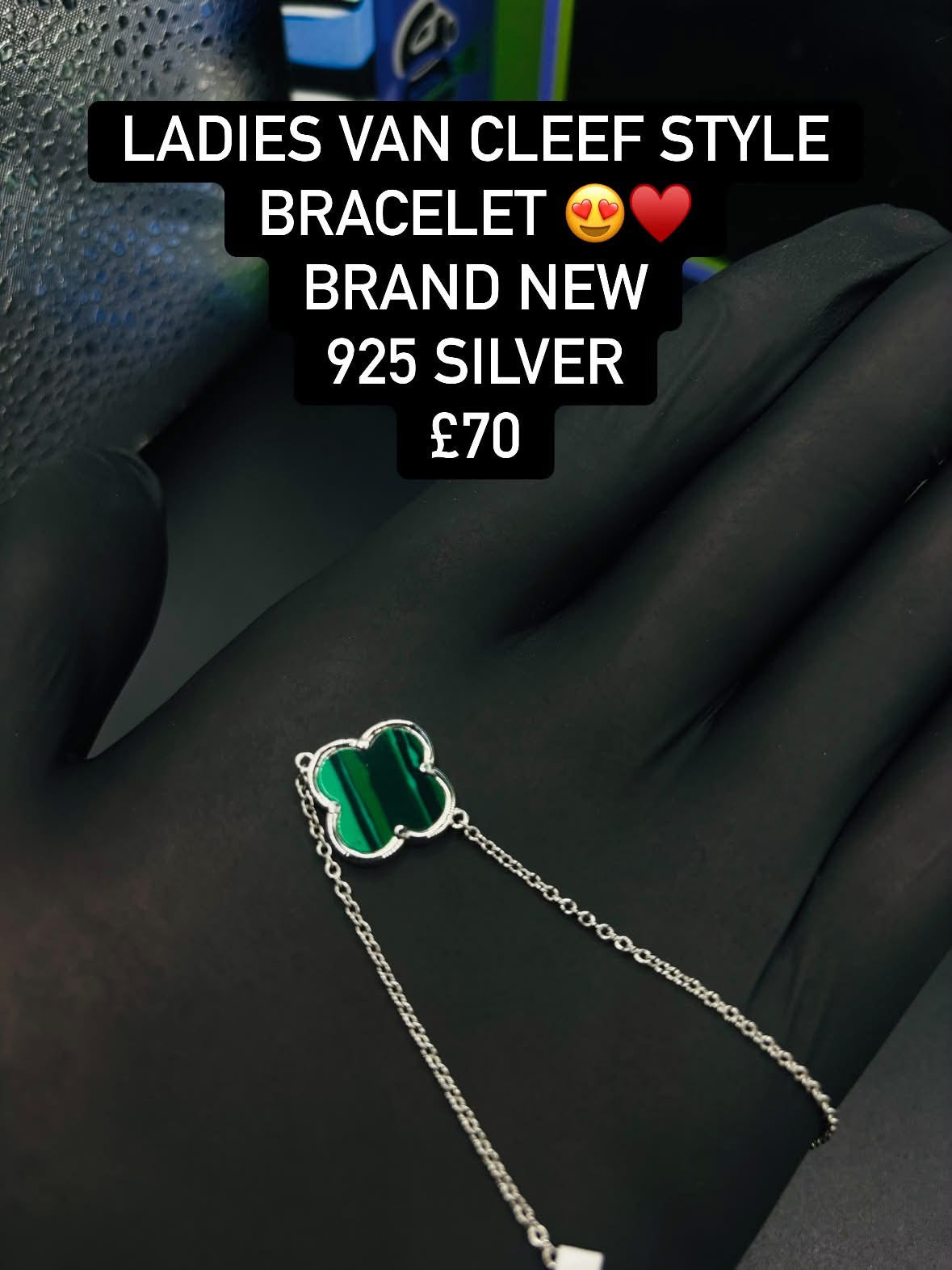 925 silver green clover bracelet