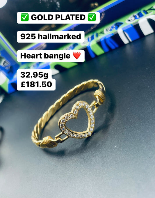 Ladies gold plated heart bangle