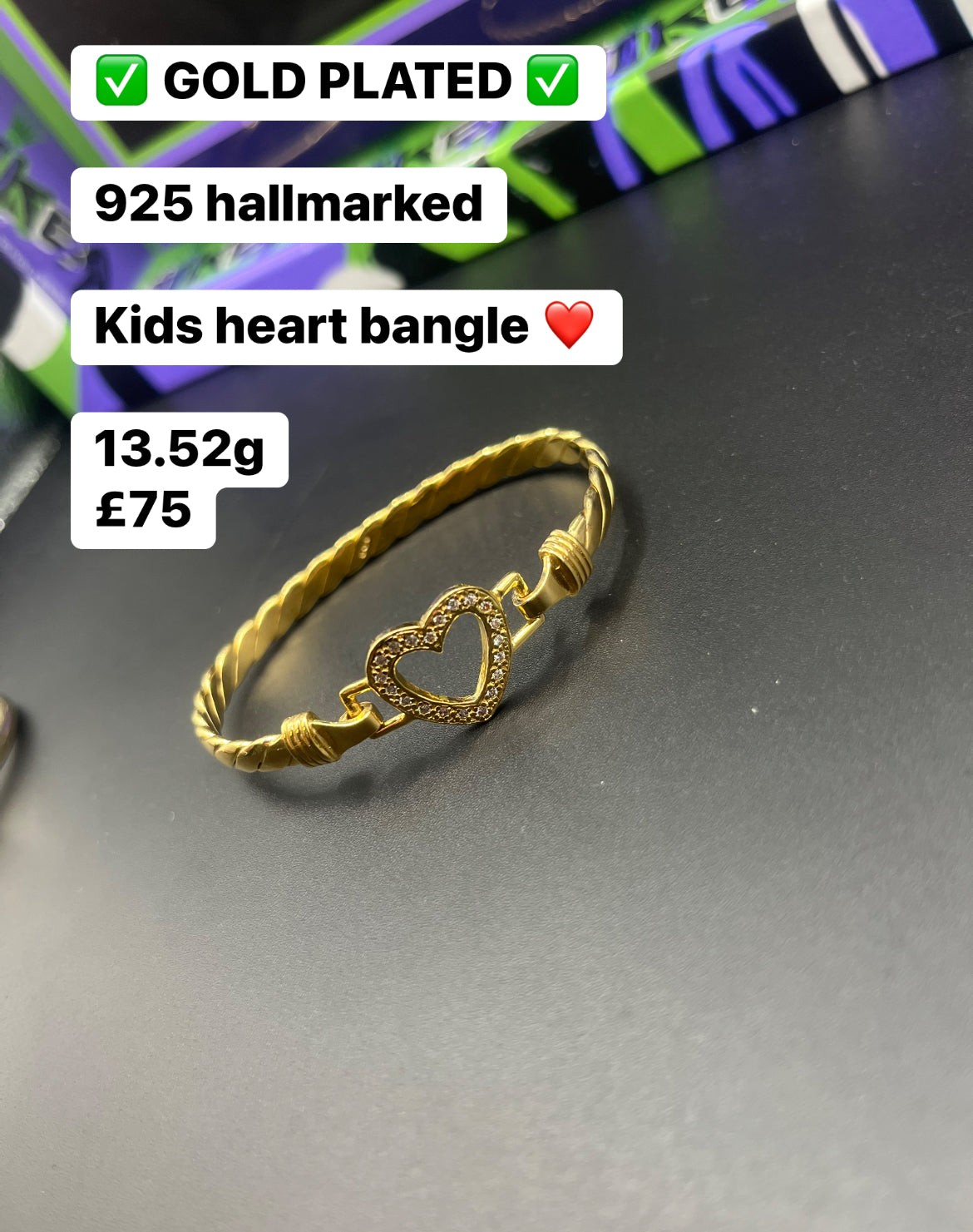 Kids gold plated heart bangle