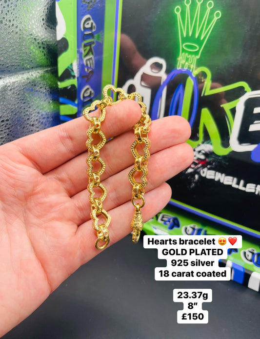 Gold plated hearts bracelet 925 silver with 18 carat gold coating!